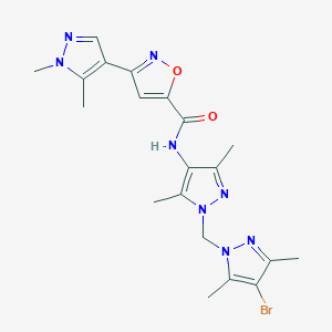 molecular formula C20H23BrN8O2 B10893759 N-{1-[(4-bromo-3,5-dimethyl-1H-pyrazol-1-yl)methyl]-3,5-dimethyl-1H-pyrazol-4-yl}-3-(1,5-dimethyl-1H-pyrazol-4-yl)-1,2-oxazole-5-carboxamide 