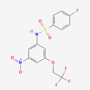 molecular formula C14H10F4N2O5S B10893771 4-fluoro-N-[3-nitro-5-(2,2,2-trifluoroethoxy)phenyl]benzenesulfonamide 