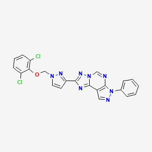 molecular formula C22H14Cl2N8O B10894172 2,6-Dichlorophenyl {[3-(7-phenyl-7H-pyrazolo[4,3-E][1,2,4]triazolo[1,5-C]pyrimidin-2-YL)-1H-pyrazol-1-YL]methyl} ether 