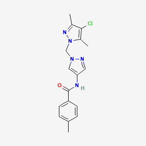 molecular formula C17H18ClN5O B10894443 N-{1-[(4-chloro-3,5-dimethyl-1H-pyrazol-1-yl)methyl]-1H-pyrazol-4-yl}-4-methylbenzamide 