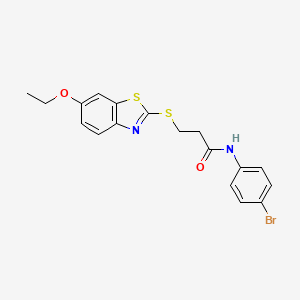 molecular formula C18H17BrN2O2S2 B10894668 N-(4-bromophenyl)-3-[(6-ethoxy-1,3-benzothiazol-2-yl)sulfanyl]propanamide 
