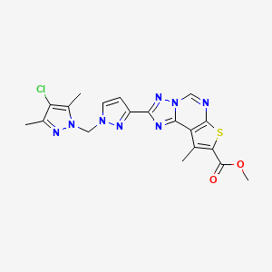 molecular formula C19H17ClN8O2S B10894702 methyl 2-{1-[(4-chloro-3,5-dimethyl-1H-pyrazol-1-yl)methyl]-1H-pyrazol-3-yl}-9-methylthieno[3,2-e][1,2,4]triazolo[1,5-c]pyrimidine-8-carboxylate CAS No. 1005627-71-3