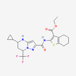 molecular formula C22H25F3N4O3S B10894807 Ethyl 2-({[5-cyclopropyl-7-(trifluoromethyl)-4,5,6,7-tetrahydropyrazolo[1,5-a]pyrimidin-2-yl]carbonyl}amino)-4,5,6,7-tetrahydro-1-benzothiophene-3-carboxylate 
