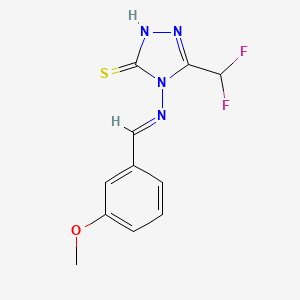 molecular formula C11H10F2N4OS B10894930 5-(difluoromethyl)-4-{[(E)-(3-methoxyphenyl)methylidene]amino}-4H-1,2,4-triazole-3-thiol 