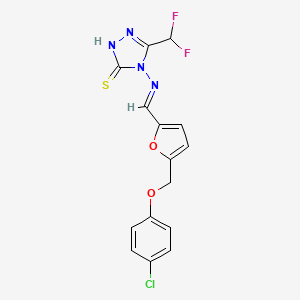 molecular formula C15H11ClF2N4O2S B10894937 4-{[(E)-{5-[(4-chlorophenoxy)methyl]furan-2-yl}methylidene]amino}-5-(difluoromethyl)-4H-1,2,4-triazole-3-thiol 