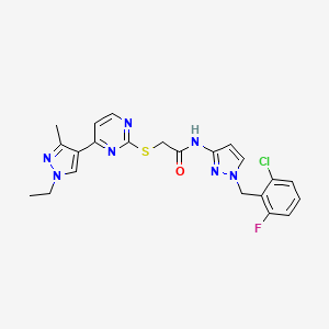 molecular formula C22H21ClFN7OS B10895333 N-[1-(2-chloro-6-fluorobenzyl)-1H-pyrazol-3-yl]-2-{[4-(1-ethyl-3-methyl-1H-pyrazol-4-yl)pyrimidin-2-yl]sulfanyl}acetamide 