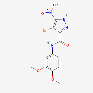 molecular formula C12H11BrN4O5 B10895782 4-bromo-N-(3,4-dimethoxyphenyl)-3-nitro-1H-pyrazole-5-carboxamide 