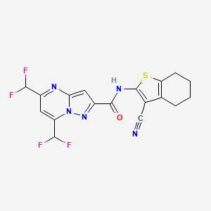 molecular formula C18H13F4N5OS B10895869 N-(3-cyano-4,5,6,7-tetrahydro-1-benzothiophen-2-yl)-5,7-bis(difluoromethyl)pyrazolo[1,5-a]pyrimidine-2-carboxamide 