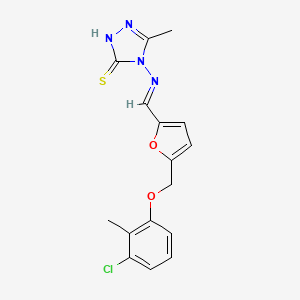 molecular formula C16H15ClN4O2S B10896060 4-{[(E)-{5-[(3-chloro-2-methylphenoxy)methyl]furan-2-yl}methylidene]amino}-5-methyl-4H-1,2,4-triazole-3-thiol 