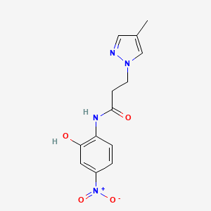 molecular formula C13H14N4O4 B10896274 N-(2-hydroxy-4-nitrophenyl)-3-(4-methyl-1H-pyrazol-1-yl)propanamide 