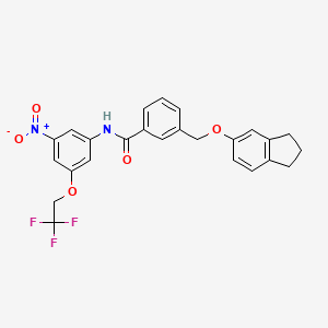 molecular formula C25H21F3N2O5 B10896669 3-[(2,3-dihydro-1H-inden-5-yloxy)methyl]-N-[3-nitro-5-(2,2,2-trifluoroethoxy)phenyl]benzamide 