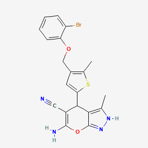 molecular formula C20H17BrN4O2S B10896959 6-Amino-4-{4-[(2-bromophenoxy)methyl]-5-methylthiophen-2-yl}-3-methyl-1,4-dihydropyrano[2,3-c]pyrazole-5-carbonitrile 