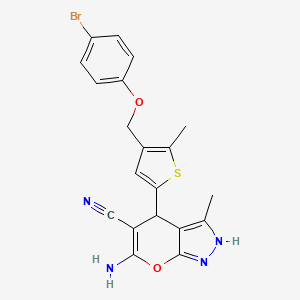 molecular formula C20H17BrN4O2S B10897036 6-Amino-4-{4-[(4-bromophenoxy)methyl]-5-methylthiophen-2-yl}-3-methyl-1,4-dihydropyrano[2,3-c]pyrazole-5-carbonitrile 