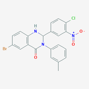 molecular formula C21H15BrClN3O3 B10897710 6-bromo-2-(4-chloro-3-nitrophenyl)-3-(3-methylphenyl)-2,3-dihydroquinazolin-4(1H)-one 
