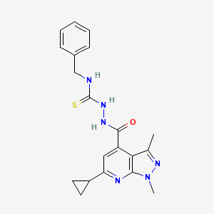 molecular formula C20H22N6OS B10897823 N-benzyl-2-[(6-cyclopropyl-1,3-dimethyl-1H-pyrazolo[3,4-b]pyridin-4-yl)carbonyl]hydrazinecarbothioamide 
