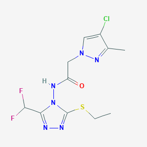 molecular formula C11H13ClF2N6OS B10897959 2-(4-chloro-3-methyl-1H-pyrazol-1-yl)-N-[3-(difluoromethyl)-5-(ethylsulfanyl)-4H-1,2,4-triazol-4-yl]acetamide 