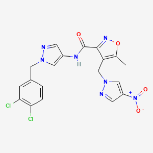 molecular formula C19H15Cl2N7O4 B10898173 N-[1-(3,4-dichlorobenzyl)-1H-pyrazol-4-yl]-5-methyl-4-[(4-nitro-1H-pyrazol-1-yl)methyl]-1,2-oxazole-3-carboxamide 