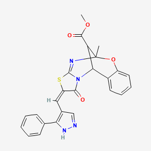 molecular formula C25H20N4O4S B10898219 methyl (2E)-5-methyl-1-oxo-2-[(3-phenyl-1H-pyrazol-4-yl)methylidene]-1,2-dihydro-5H,11H-5,11-methano[1,3]thiazolo[2,3-d][1,3,5]benzoxadiazocine-13-carboxylate 