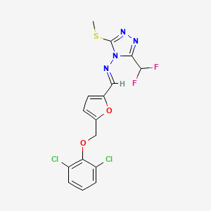molecular formula C16H12Cl2F2N4O2S B10898467 N-[(E)-{5-[(2,6-dichlorophenoxy)methyl]furan-2-yl}methylidene]-3-(difluoromethyl)-5-(methylsulfanyl)-4H-1,2,4-triazol-4-amine 