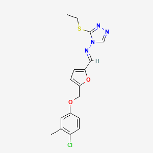 molecular formula C17H17ClN4O2S B10898510 N-[(E)-{5-[(4-chloro-3-methylphenoxy)methyl]furan-2-yl}methylidene]-3-(ethylsulfanyl)-4H-1,2,4-triazol-4-amine 