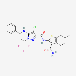 molecular formula C24H23ClF3N5O2S B10898700 N-(3-carbamoyl-6-methyl-4,5,6,7-tetrahydro-1-benzothiophen-2-yl)-3-chloro-5-phenyl-7-(trifluoromethyl)-4,5,6,7-tetrahydropyrazolo[1,5-a]pyrimidine-2-carboxamide 