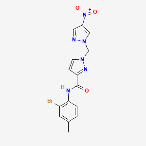 molecular formula C15H13BrN6O3 B10898778 N-(2-bromo-4-methylphenyl)-1-[(4-nitro-1H-pyrazol-1-yl)methyl]-1H-pyrazole-3-carboxamide 