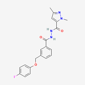 molecular formula C20H19IN4O3 B10898945 N'-({3-[(4-iodophenoxy)methyl]phenyl}carbonyl)-1,3-dimethyl-1H-pyrazole-5-carbohydrazide 