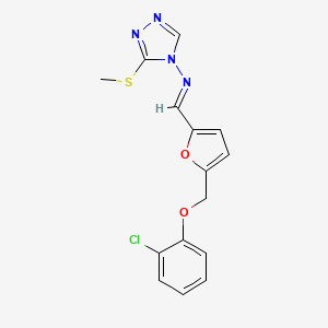 molecular formula C15H13ClN4O2S B10899104 N-[(E)-{5-[(2-chlorophenoxy)methyl]furan-2-yl}methylidene]-3-(methylsulfanyl)-4H-1,2,4-triazol-4-amine 