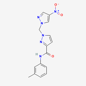 molecular formula C15H14N6O3 B10899473 N-(3-methylphenyl)-1-[(4-nitro-1H-pyrazol-1-yl)methyl]-1H-pyrazole-3-carboxamide 