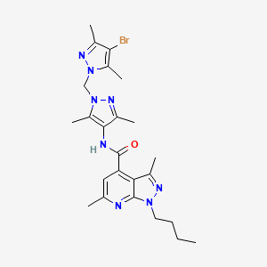 molecular formula C24H31BrN8O B10899707 N-{1-[(4-bromo-3,5-dimethyl-1H-pyrazol-1-yl)methyl]-3,5-dimethyl-1H-pyrazol-4-yl}-1-butyl-3,6-dimethyl-1H-pyrazolo[3,4-b]pyridine-4-carboxamide 