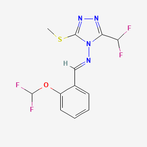 molecular formula C12H10F4N4OS B10899713 N-{(E)-[2-(difluoromethoxy)phenyl]methylidene}-3-(difluoromethyl)-5-(methylsulfanyl)-4H-1,2,4-triazol-4-amine 
