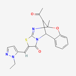 molecular formula C21H20N4O3S B10899862 (2Z)-13-acetyl-2-[(1-ethyl-1H-pyrazol-5-yl)methylidene]-5-methyl-5H,11H-5,11-methano[1,3]thiazolo[2,3-d][1,3,5]benzoxadiazocin-1(2H)-one 