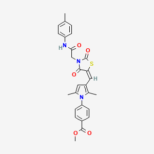 molecular formula C27H25N3O5S B10900052 methyl 4-{2,5-dimethyl-3-[(E)-(3-{2-[(4-methylphenyl)amino]-2-oxoethyl}-2,4-dioxo-1,3-thiazolidin-5-ylidene)methyl]-1H-pyrrol-1-yl}benzoate 