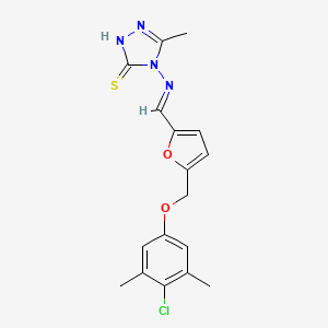 molecular formula C17H17ClN4O2S B10900534 4-{[(E)-{5-[(4-chloro-3,5-dimethylphenoxy)methyl]furan-2-yl}methylidene]amino}-5-methyl-4H-1,2,4-triazole-3-thiol 