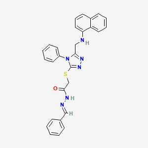 molecular formula C28H24N6OS B10900569 2-({5-[(naphthalen-1-ylamino)methyl]-4-phenyl-4H-1,2,4-triazol-3-yl}sulfanyl)-N'-[(E)-phenylmethylidene]acetohydrazide 