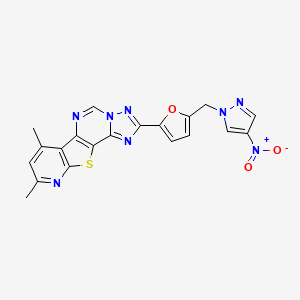 molecular formula C20H14N8O3S B10900819 11,13-dimethyl-4-[5-[(4-nitropyrazol-1-yl)methyl]furan-2-yl]-16-thia-3,5,6,8,14-pentazatetracyclo[7.7.0.02,6.010,15]hexadeca-1(9),2,4,7,10(15),11,13-heptaene 