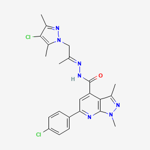 molecular formula C23H23Cl2N7O B10900830 N'-[(2E)-1-(4-chloro-3,5-dimethyl-1H-pyrazol-1-yl)propan-2-ylidene]-6-(4-chlorophenyl)-1,3-dimethyl-1H-pyrazolo[3,4-b]pyridine-4-carbohydrazide 