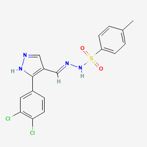 molecular formula C17H14Cl2N4O2S B10900856 N'-{(E)-[3-(3,4-dichlorophenyl)-1H-pyrazol-4-yl]methylidene}-4-methylbenzenesulfonohydrazide 