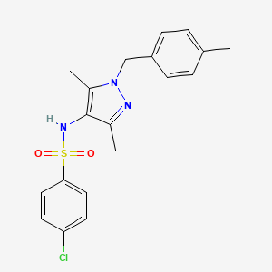 molecular formula C19H20ClN3O2S B10900890 4-chloro-N-[3,5-dimethyl-1-(4-methylbenzyl)-1H-pyrazol-4-yl]benzenesulfonamide 