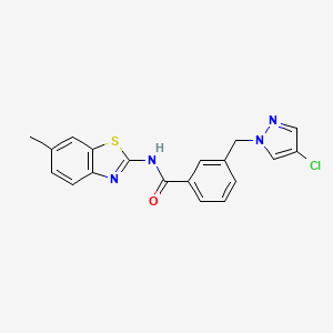 molecular formula C19H15ClN4OS B10900907 3-[(4-chloro-1H-pyrazol-1-yl)methyl]-N-(6-methyl-1,3-benzothiazol-2-yl)benzamide 