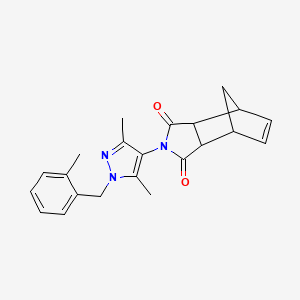 molecular formula C22H23N3O2 B10900934 2-[3,5-dimethyl-1-(2-methylbenzyl)-1H-pyrazol-4-yl]-3a,4,7,7a-tetrahydro-1H-4,7-methanoisoindole-1,3(2H)-dione 