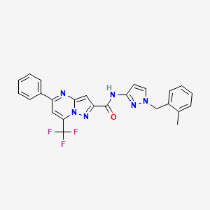 molecular formula C25H19F3N6O B10900975 N-[1-(2-methylbenzyl)-1H-pyrazol-3-yl]-5-phenyl-7-(trifluoromethyl)pyrazolo[1,5-a]pyrimidine-2-carboxamide 