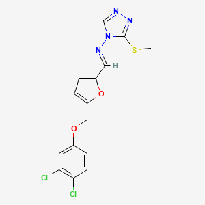 molecular formula C15H12Cl2N4O2S B10901064 N-[(E)-{5-[(3,4-dichlorophenoxy)methyl]furan-2-yl}methylidene]-3-(methylsulfanyl)-4H-1,2,4-triazol-4-amine 