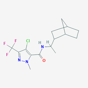 molecular formula C15H19ClF3N3O B10901074 N-[1-(bicyclo[2.2.1]hept-2-yl)ethyl]-4-chloro-1-methyl-3-(trifluoromethyl)-1H-pyrazole-5-carboxamide 