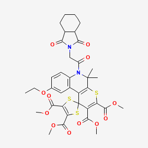 molecular formula C36H38N2O12S3 B10901187 tetramethyl 6'-[(1,3-dioxooctahydro-2H-isoindol-2-yl)acetyl]-9'-ethoxy-5',5'-dimethyl-5',6'-dihydrospiro[1,3-dithiole-2,1'-thiopyrano[2,3-c]quinoline]-2',3',4,5-tetracarboxylate 
