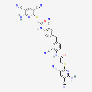 molecular formula C33H20N12O2S2 B10901229 N,N'-[methanediylbis(2-cyanobenzene-4,1-diyl)]bis{2-[(6-amino-3,5-dicyanopyridin-2-yl)sulfanyl]acetamide} 