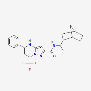 molecular formula C23H27F3N4O B10901264 N-[1-(bicyclo[2.2.1]hept-2-yl)ethyl]-5-phenyl-7-(trifluoromethyl)-4,5,6,7-tetrahydropyrazolo[1,5-a]pyrimidine-2-carboxamide 