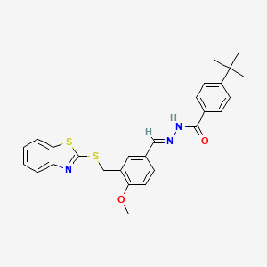 molecular formula C27H27N3O2S2 B10901272 N'-[(E)-{3-[(1,3-benzothiazol-2-ylsulfanyl)methyl]-4-methoxyphenyl}methylidene]-4-tert-butylbenzohydrazide 