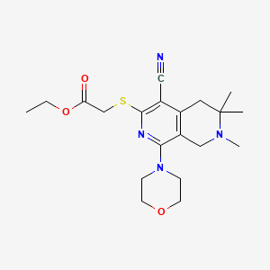 molecular formula C20H28N4O3S B10901275 Ethyl 2-[(4-cyano-6,6,7-trimethyl-1-morpholin-4-yl-5,8-dihydro-2,7-naphthyridin-3-yl)sulfanyl]acetate 