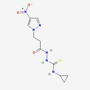 molecular formula C10H14N6O3S B10901500 N-cyclopropyl-2-[3-(4-nitro-1H-pyrazol-1-yl)propanoyl]hydrazinecarbothioamide 